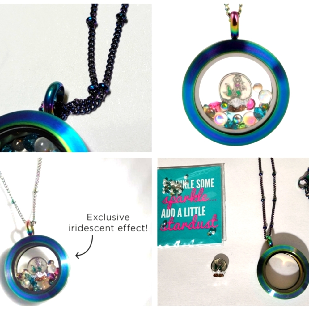 NEW Origami Owl Limited Edition Iridescent Rainbow Mermaid Locket Set VHTF